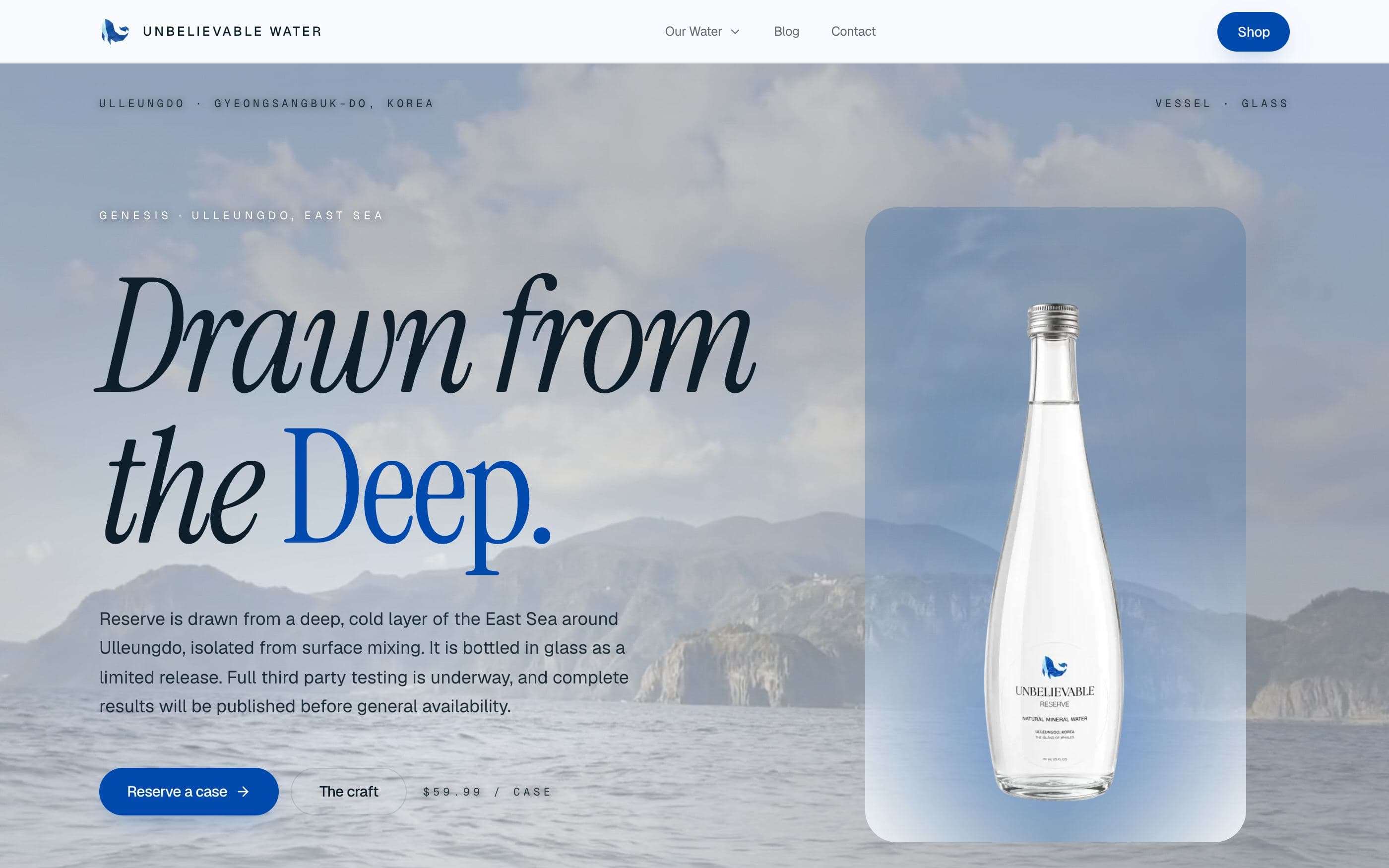 Reserve product page with editorial typography